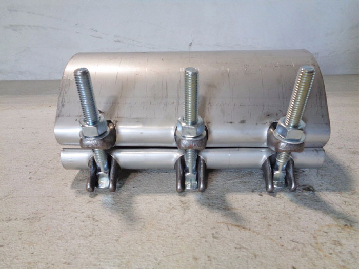 LOT OF (7) SKINNER STAINLESS PIPE REPAIR CLAMPS 3" X 9" &  4" X 9"