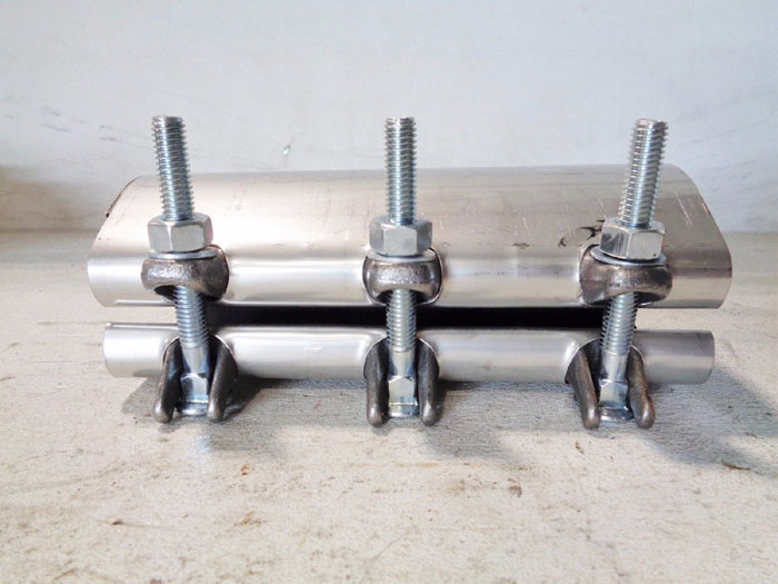 LOT OF (7) SKINNER STAINLESS PIPE REPAIR CLAMPS 3" X 9" &  4" X 9"