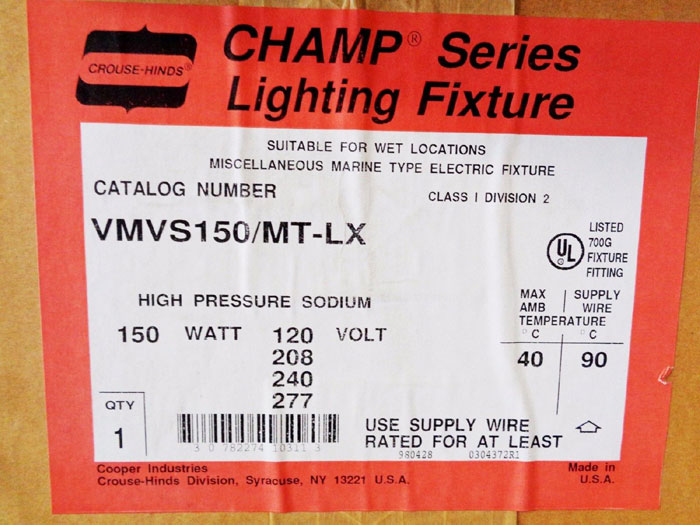 Crouse Hinds Champ Vmv Series Lighting Fixture Vmus150 Mt Lx