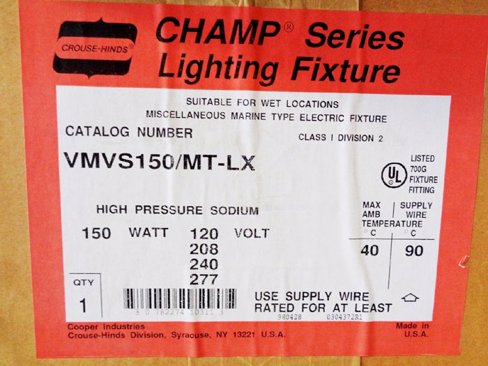 CROUSE HINDS CHAMP VMV SERIES LIGHTING FIXTURE VMUS150/MT LX