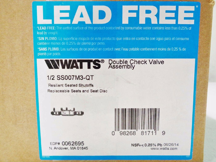 WATTS 1/2" LEAD FREE DOUBLE CHECK VALVE ASSEMBLY SS007M3QT   EDP# 0062695