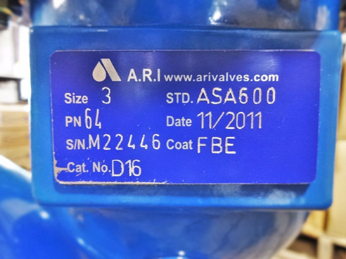 ARI VALVES 3" COMBINATION AIR VALVE FOR HIGH PRESSURE, PART 64, CAT D16