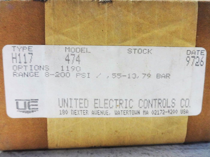 UNITED ELECTRIC PRESSURE SWITCH H117 474