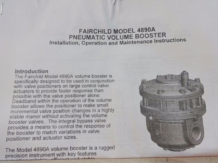 FAIRCHILD PNEUMATIC VOLUME BOOSTER RELAY 4898ANNNS