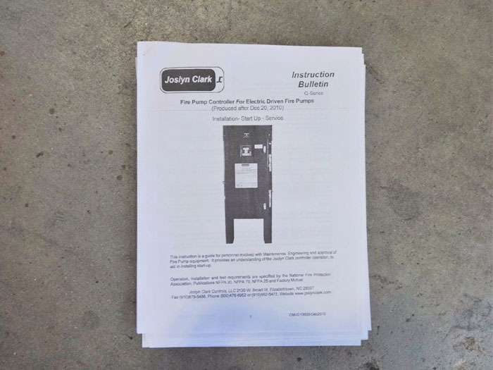 JOSLYN CLARK ELECTRIC FIRE PUMP CONTROLLER G2C154-53R