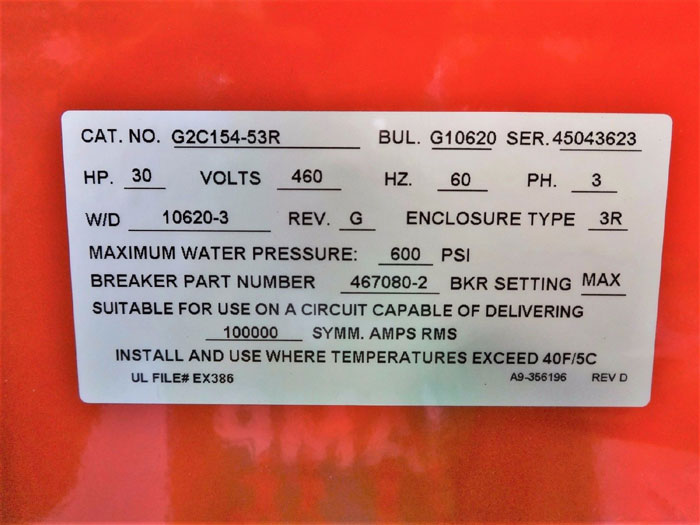 JOSLYN CLARK ELECTRIC FIRE PUMP CONTROLLER G2C154-53R