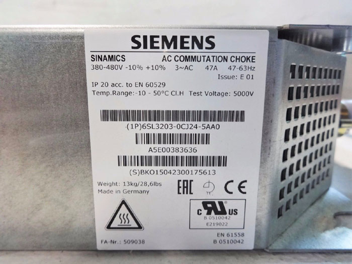 Siemens Sinamics AC Commutation Choke (Line Reactor) 6SL3203-0CJ24-5AA0