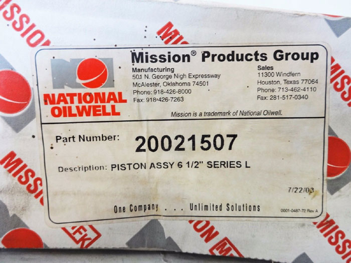 LOT OF (2) NATIONAL OILWELL MISSION PRODUCTS GRP 6-1/2" L SERIES PISTON 20021507