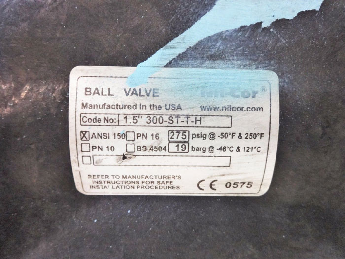 NIL-COR 1.5" 150# BALL VALVE 300-ST-T-H