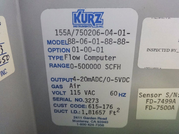 KURZ SERIES 155 ADAM MASS FLOW COMPUTER 155A/750206-04-01-88-06-01-88-88