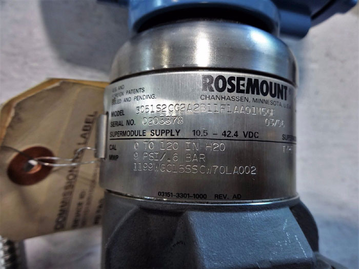 ROSEMOUNT 3015S COPLANAR PRESSURE TRANSMITTER W/ DIAPH. 3051S2CG2A2B11F1AA01M5GE