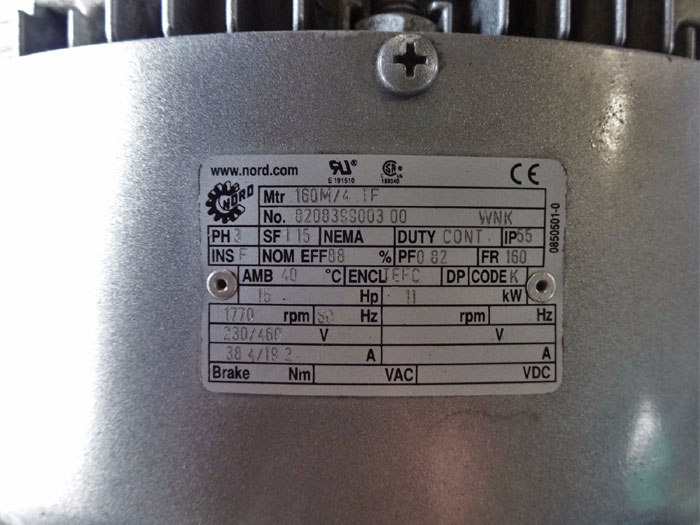 NORD UNICASE PARALLEL SHAFT HELICAL GEAR REDUCER SK-5282AZBH-160 M/4 TF W/ MOTOR