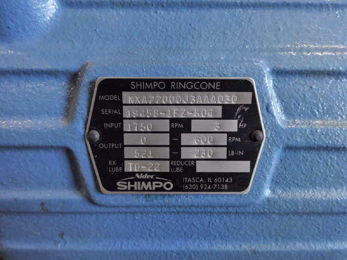 NIDEC SHIMPO RINGCONE MECHANICAL ADJUSTABLE SPEED DRIVE NXA22000J3AAA030