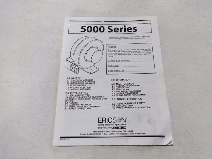 ERICSON 5000 SERIES 20FT CABLE REEL #5103-20