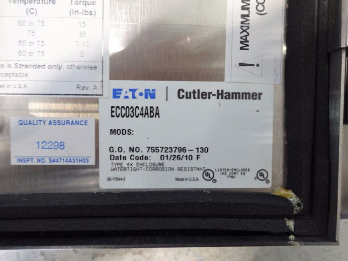 Eaton Cutler-Hammer Enclosure ECC03C4ABA W/ Lighting Contractor