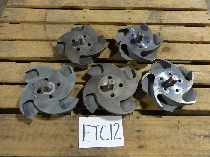 LOT OF (5) DURCO IMPELLERS 4 & 5 VANE, 9-1/8", 8-1/8" & 8" - 53314 & 33560