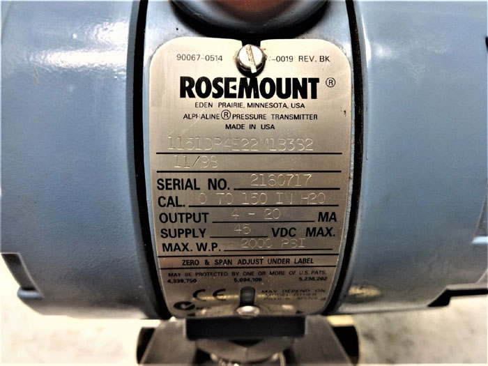 ROSEMOUNT ALPHALINE PRESSURE TRANSMITTER 1151DP4E22M1B3S2