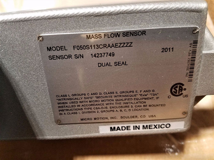 MICRO MOTION MASS FLOW METER 1/2" 150#  F050S113CRAAEZZZZ      (H)