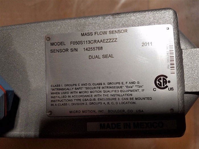 MICRO MOTION MASS FLOW METER 1/2" 150#  F050S113CRAAEZZZZ     (P)