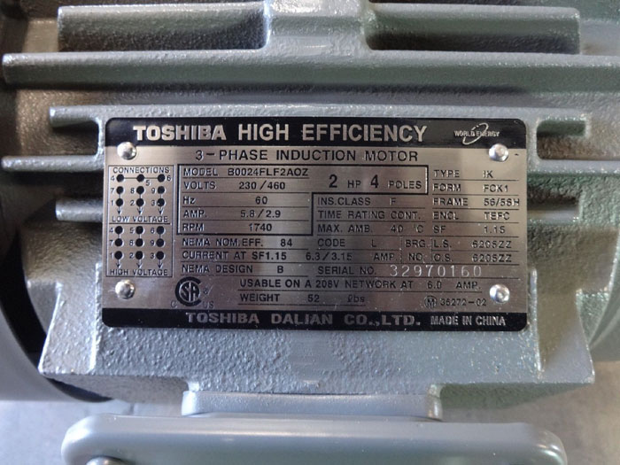 TOSHIBA HIGH EFFICIENCY 2 HP 3-PHASE INDUCTION MOTOR B0024FLF2AOZ