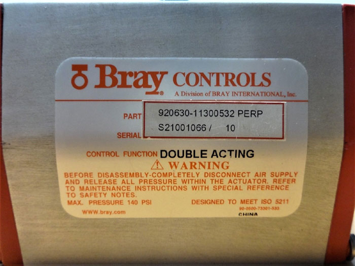 BRAY CONTROLS DOUBLE ACTING PNEUMATIC ACTUATOR 920630-11300532 PERP