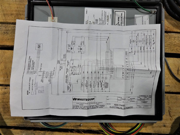 WASTEQUIP COMPACTOR AMS CONTROL PANEL ASSEMBLY IN HOFFMAN ENCLOSURE