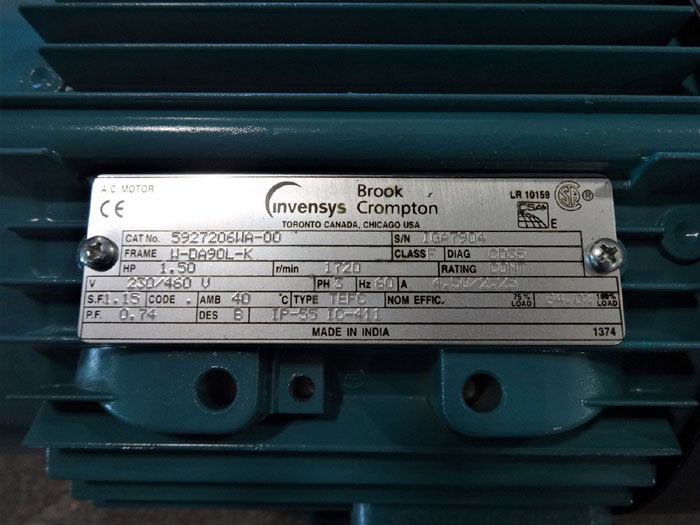 INVENSYS BROOK CROMPTON 1.50 HP AC MOTOR 5927206WA-00