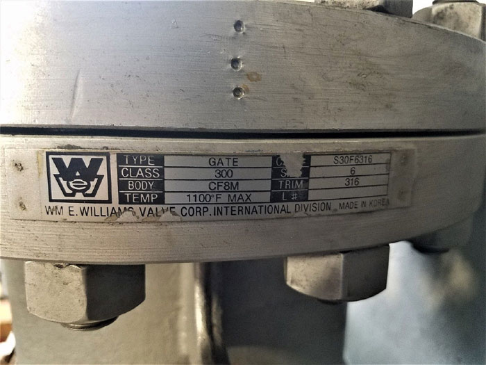 WILLIAMS 6" 300# RF CF8M GATE VALVE