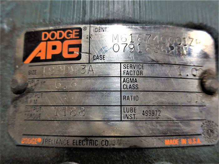 DODGE RELIANCE APG REDUCER, SIZE 182DM3A, ID# M61674001ZP