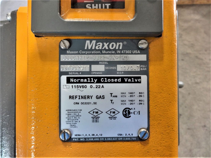 MAXON 3" 150# FLANGED WCB REFINERY GAS SHUT OFF VALVE 300CMM12-BB22-BA*1A0