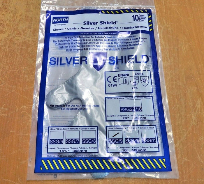 NORTH SSG/9 SILVER SHIELD CHEMICAL RESISTANT GLOVES, SIZE 9 - 20 PAIRS