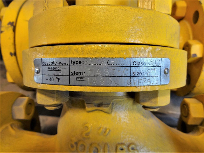 DESCOTE 2" 300# BELLOWS SEAL GLOBE VALVE LCC / HAST C TYPE 2102/B