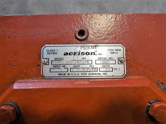 ACRISON FEEDER GEARBOX, 5.33 H, 15:1 RATIO, MOD# FHMQ1325-769376, PN# 2070307STD