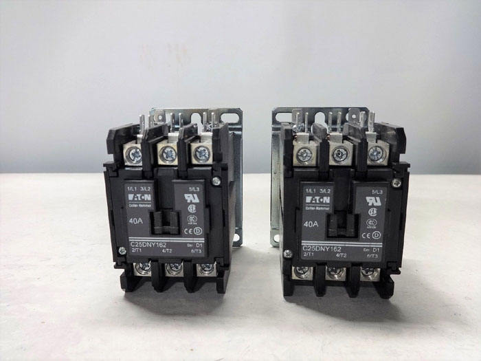 LOT OF (2) EATON CUTLER-HAMMER C25DNY162T DEFINITE PURPOSE CONTACTOR, 40A 3-POLE