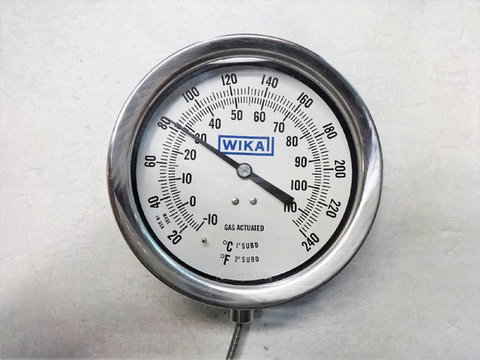 WIKA 4.5" FACE GAS ACTUATED THERMOMETER GAUGE, 20-240F, 6FT, #R45KL58710006DPWI