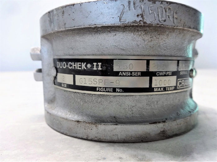 CRANE DUO-CHEK II 2" 150# DOUBLE DISC WAFER CHECK VALVE, 1000°F, FIG# G15SPF-9