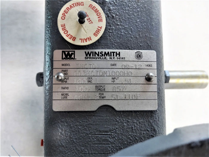 WINSMITH C-LINE WORM GEAR SPEED REDUCER, MODEL# 3MCTD, PART# 003MCTDM1000H0