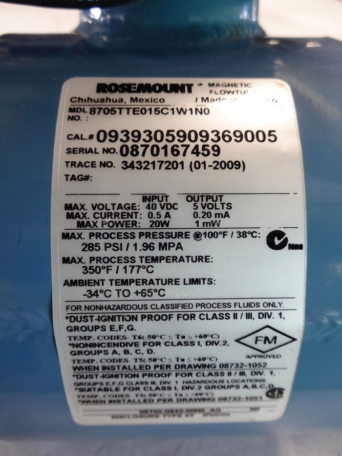 ROSEMOUNT 8705 MAGNETIC FLOWTUBE 1.5" 150# FLANGE, 8705TTE015C1W1N0