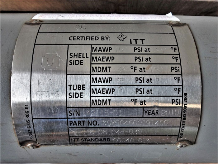 ITT Heat Exchanger 2" 150# Flanges, %SY504600191400, 5-046-06-048-030, 06048 CPK