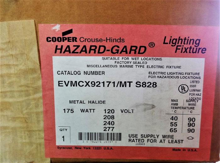 Cooper Crouse Hinds Evmcx92171 Mt S828 Hazard Gard Luminaire Light Fixture