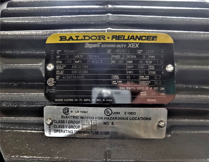 Baldor Reliance Motor EM7670T-I Super-E Severe Duty XEX, P21G4877, 10HP, 1765RPM