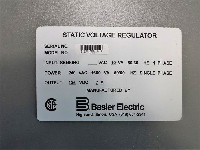 Basler Electric Static Voltage Regulator SR8A-2B15B3A