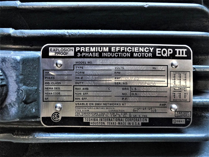 Toshiba 15 HP Premium Efficiency 3-Phase Induction Motor EQP III, B0158YLF2USH