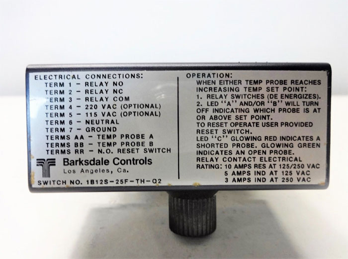 Barksdale Controls Temperature Switch 1B12S-25F-TH-Q2