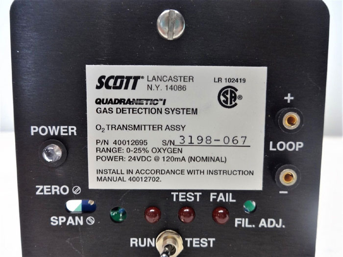 Scott Quadranetic 1 Gas Detection System O2 Transmitter Assembly 40012695