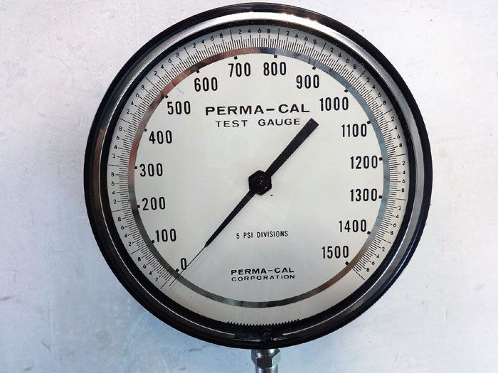 Perma-Cal 0 - 1500 PSI Test Gauge, 6" Face, 1/4" NPT Bottom, Part# 100NTM12A21