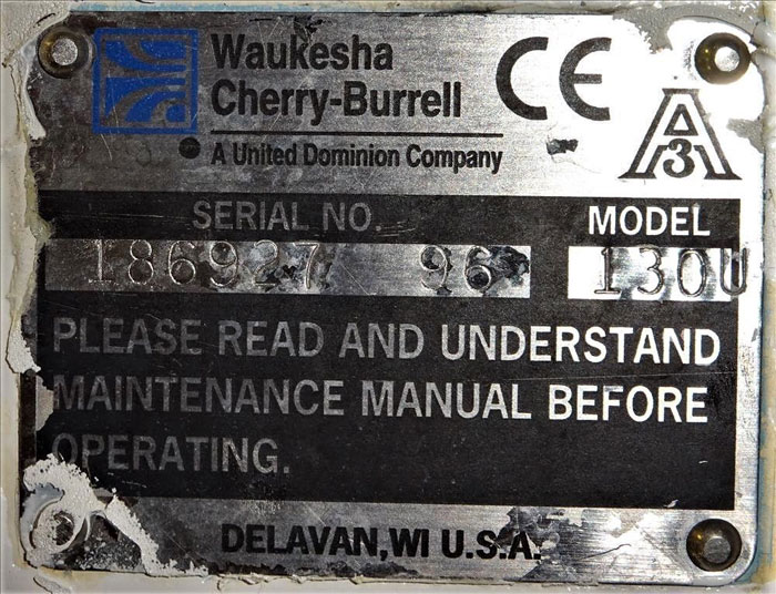 Waukesha Cherry Burrell Positive Displacement Pump, Model 130U, Stainless Steel