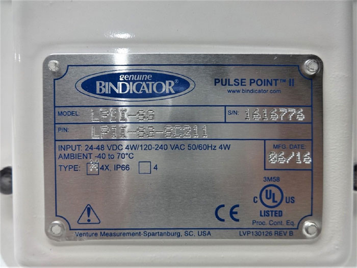 Genuine Bindicator LPII-SG Pulse Point II Point Level Switch LPII-SG-SC211