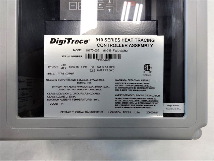 Digitrace 910 Series Heat Tracing Controller Assembly 10170-002 910*E1FWL*SSR2