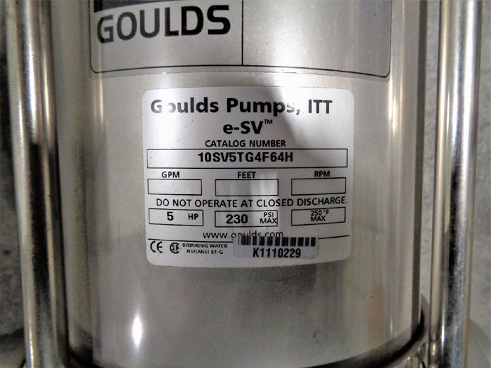 ITT Goulds e-SV Stainless Vertical Pump, 2" NPT Oval 10SV5TG4F64H w/ 5HP Motor